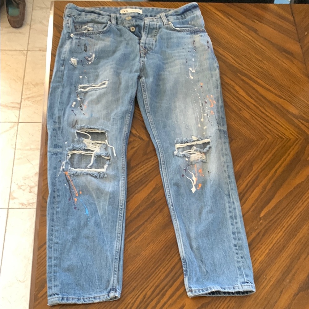 Zara Blue Relaxed Distressed Jeans